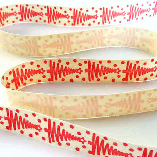 15mm Red Christmas Trees Cotton Ribbon