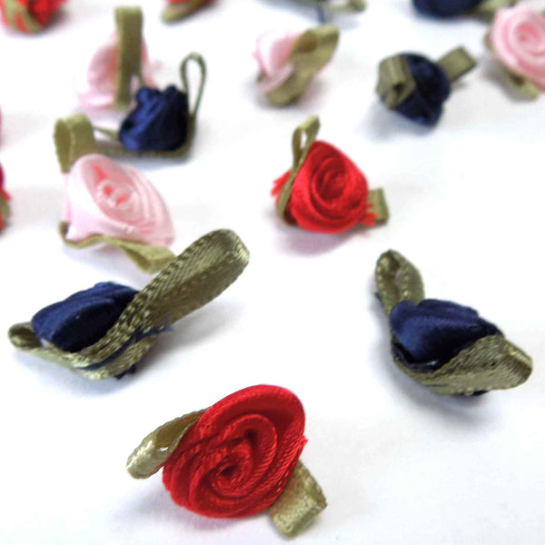 20mm Ribbon Roses - Mixed Colours - Small - Pack of 15