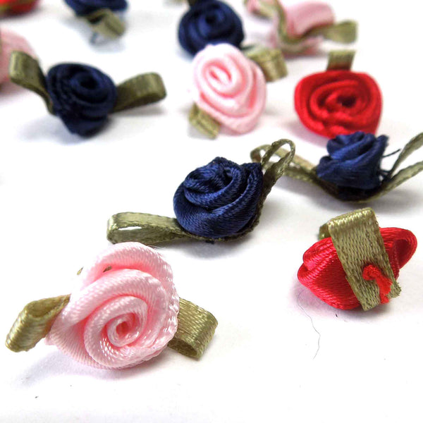 20mm Ribbon Roses - Mixed Colours - Small - Pack of 15