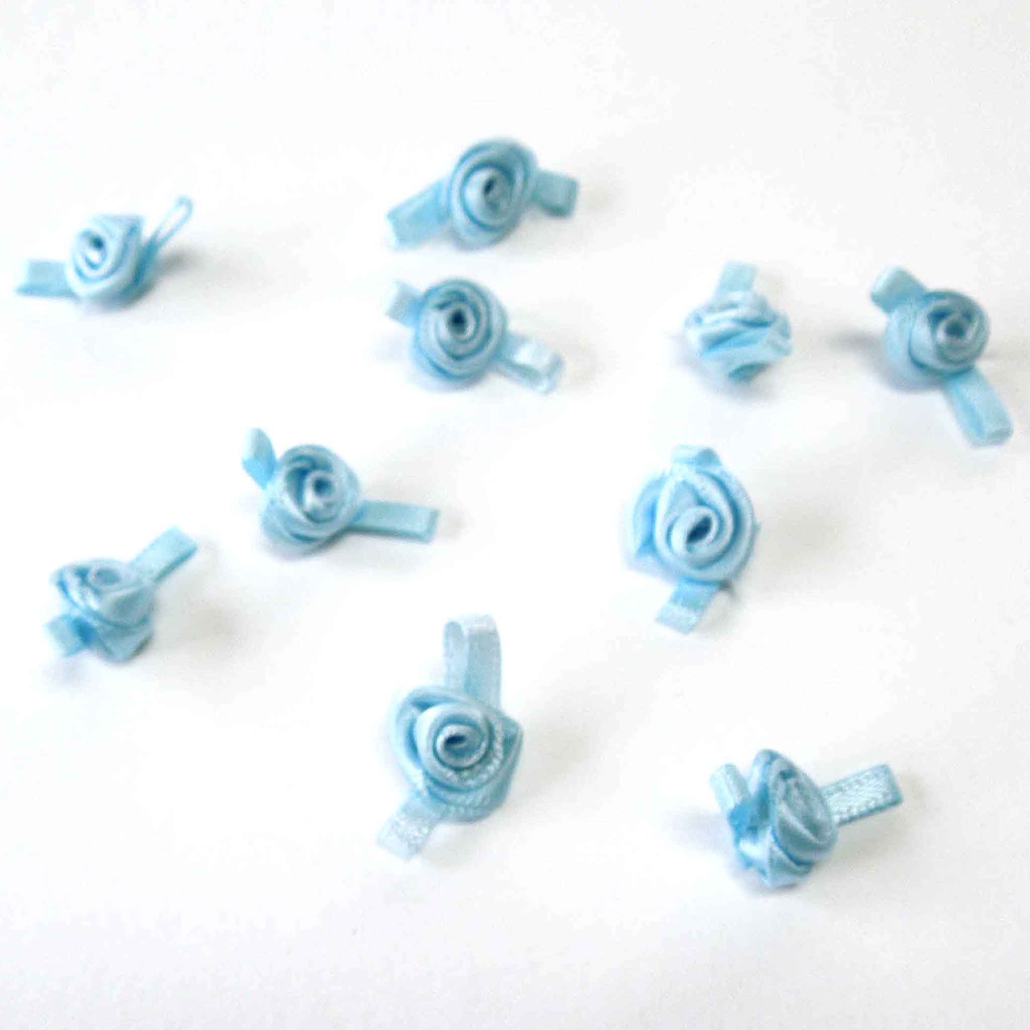 20mm Ribbon Roses - Pale Blue - Small - Pack of 15