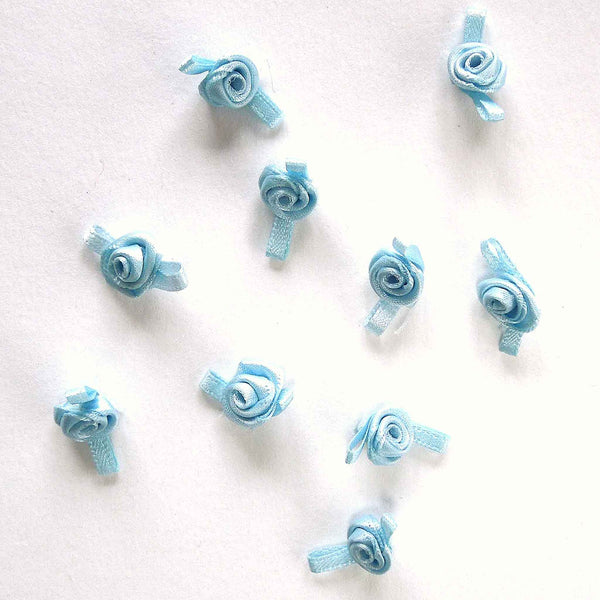 20mm Ribbon Roses - Pale Blue - Small - Pack of 15