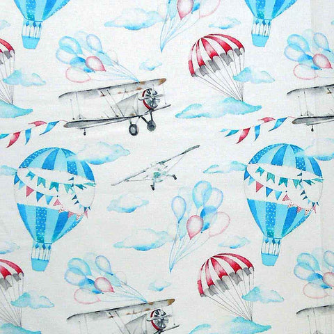 White Hot Air Balloons and Planes Cotton Fabric by John Louden