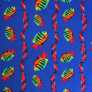 Blue Dolphin and Tropical Fish Cotton Fabric