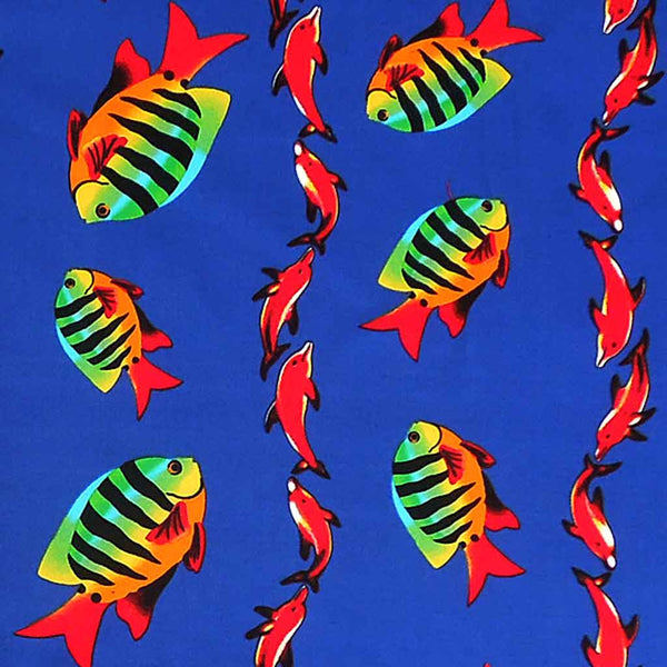 Blue Dolphin and Tropical Fish Cotton Fabric