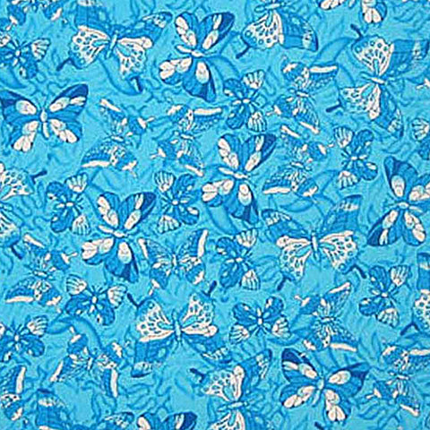 Turquoise Butterflies Cotton Fabric, Blue Small Butterfly Cotton Fabric