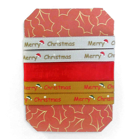 Christmas Ribbon Collection - Grey Merry Christmas and Santa Hats - 3.5 Metres