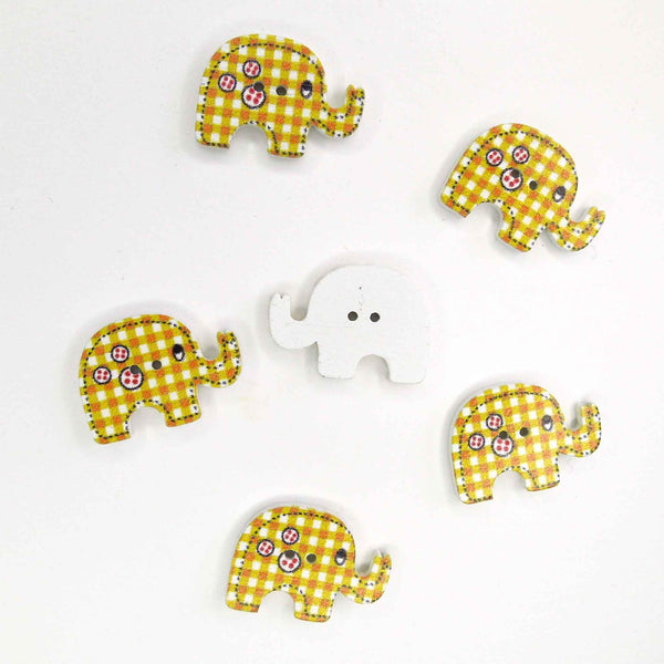 Coloured Elephant Wood Buttons - 2 Holes - Pack of 10 Buttons