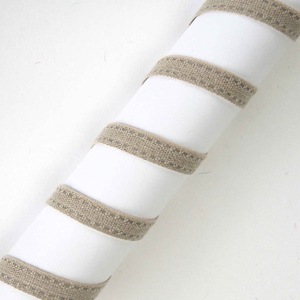 Top Stitched Linen Ribbon Grey and Natural La Stephanoise - 10mm