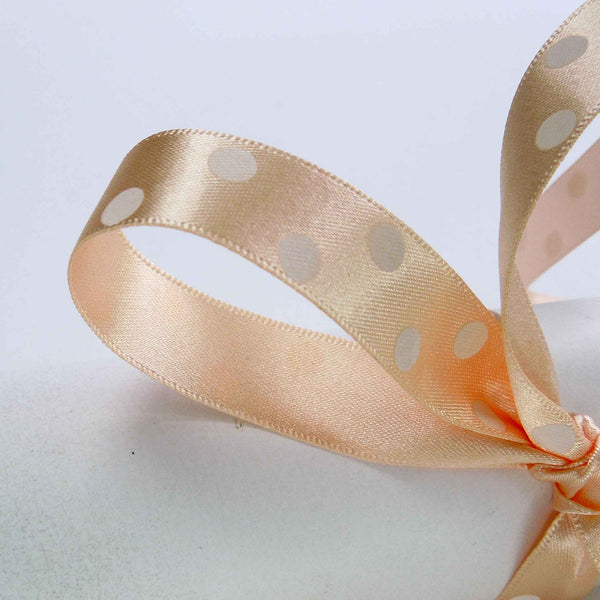 Polka Dot Peach Satin Ribbon, 15 mm, 25 mm Width