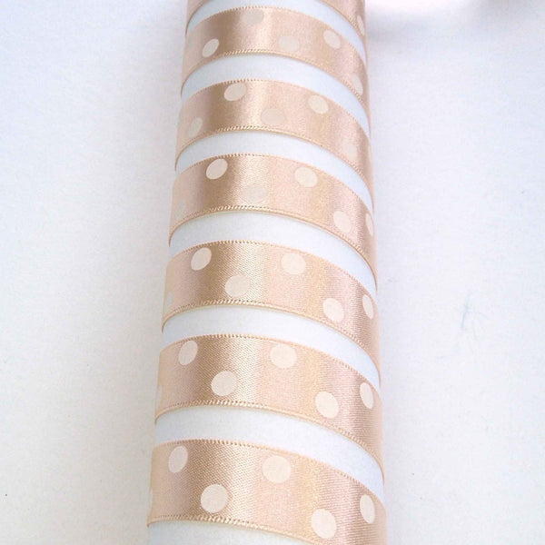 Polka Dot Peach Satin Ribbon, 15 mm, 25 mm Width