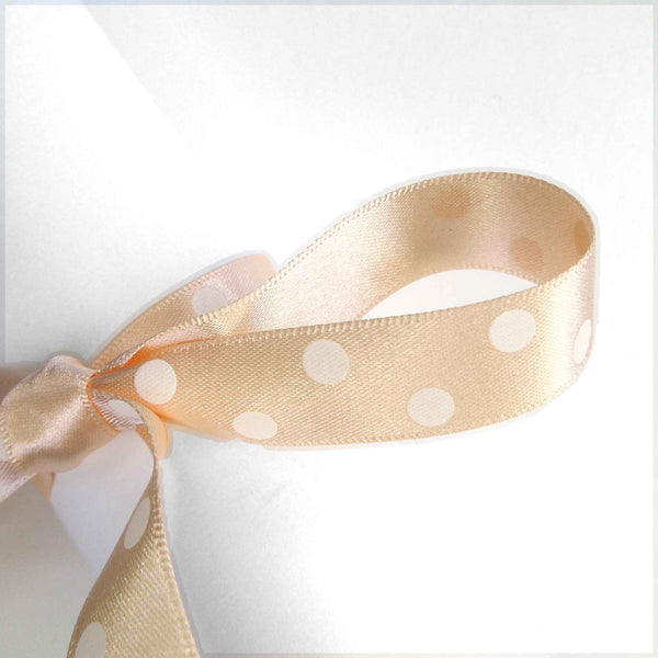 Polka Dot Peach Satin Ribbon, 15 mm, 25 mm Width