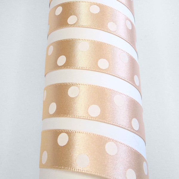 Polka Dot Peach Satin Ribbon, 15 mm, 25 mm Width