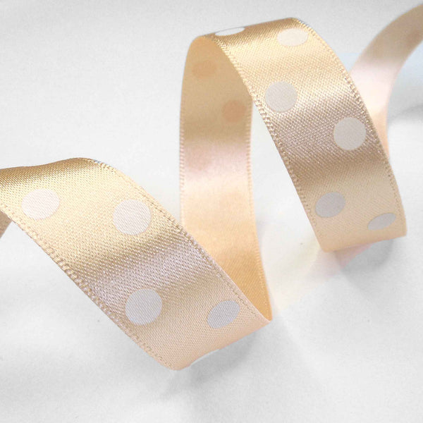 Polka Dot Peach Satin Ribbon, 15 mm, 25 mm Width