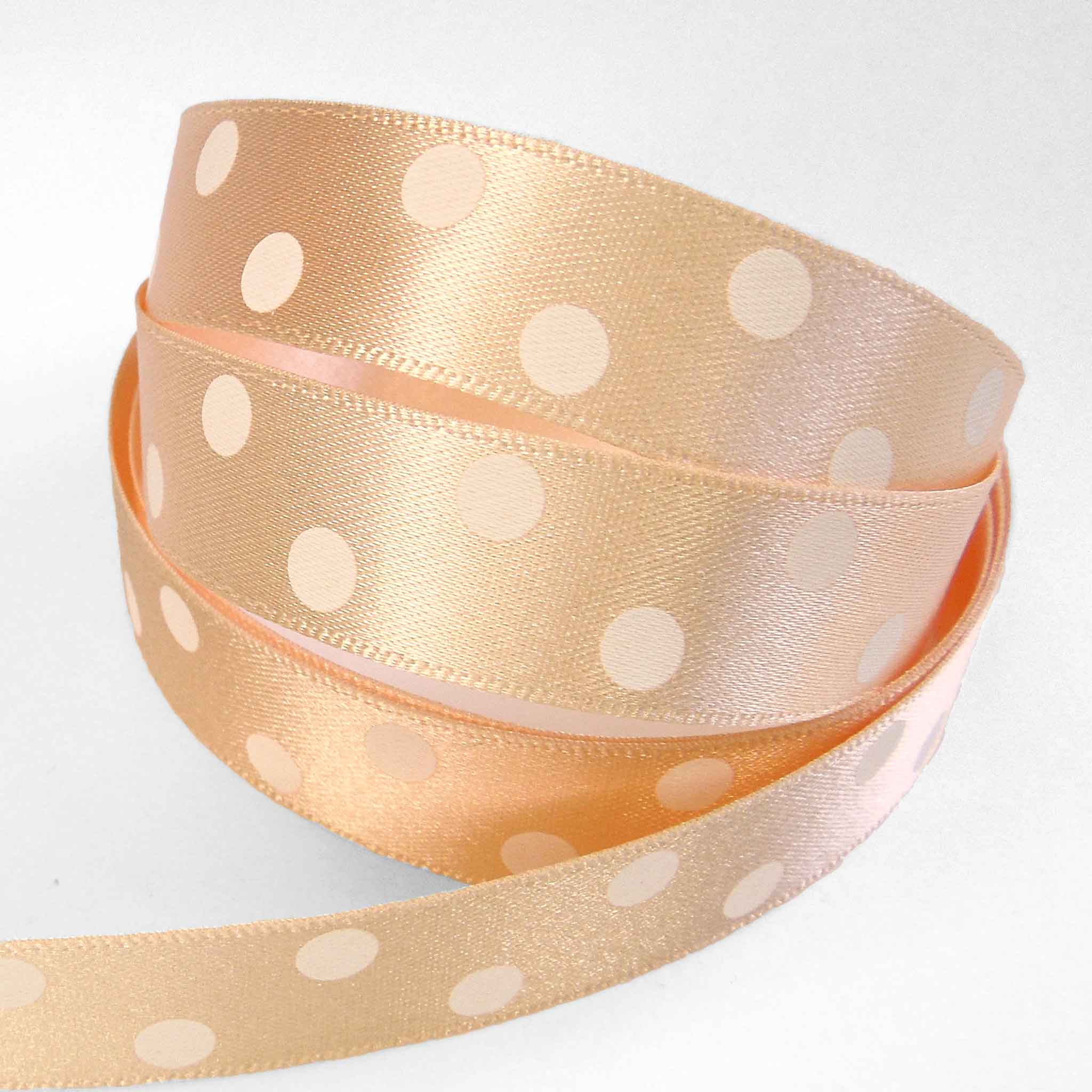 Polka Dot Peach Satin Ribbon, 15 mm, 25 mm Width