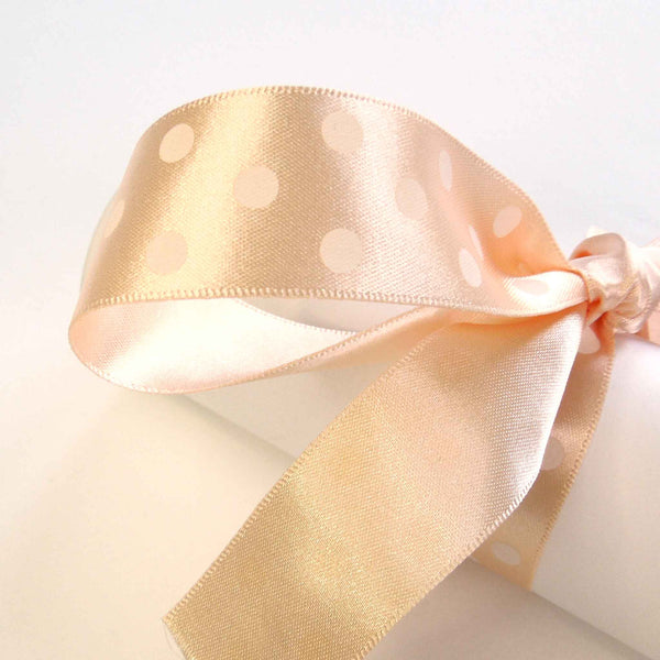 Polka Dot Peach Satin Ribbon, 15 mm, 25 mm Width