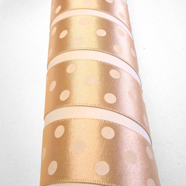 Polka Dot Peach Satin Ribbon, 15 mm, 25 mm Width