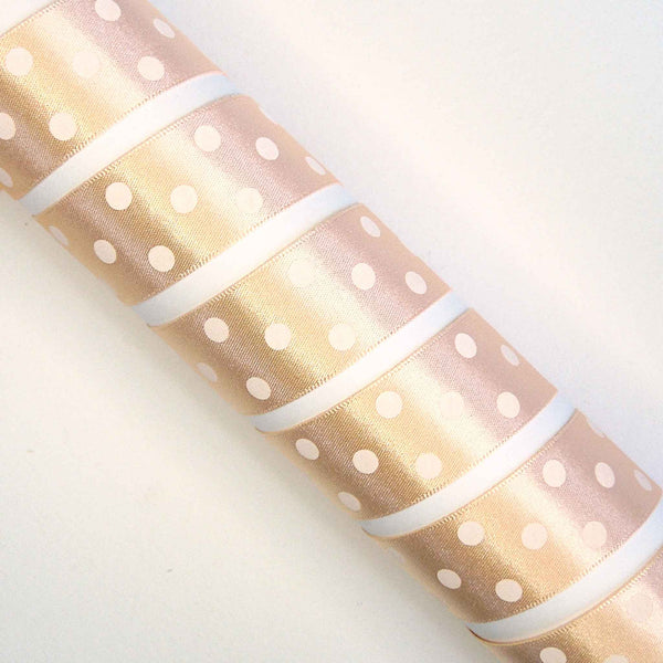 Polka Dot Peach Satin Ribbon, 15 mm, 25 mm Width