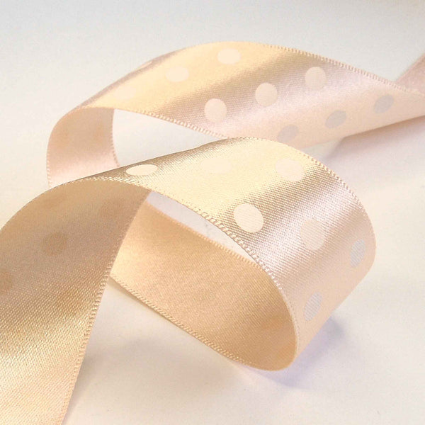 Polka Dot Peach Satin Ribbon, 15 mm, 25 mm Width