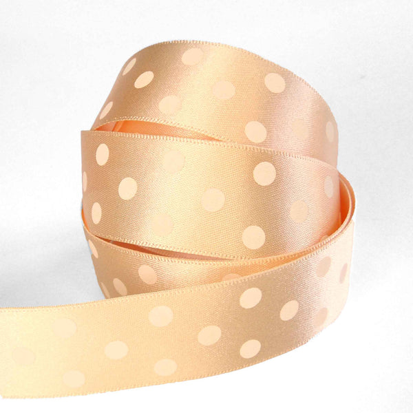 Polka Dot Peach Satin Ribbon, 15 mm, 25 mm Width