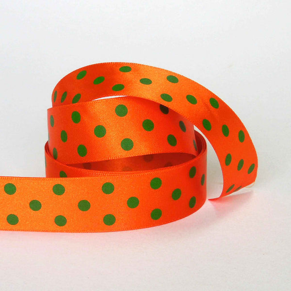 25mm Polka Dot Satin Ribbon Orange/Green - Berisfords