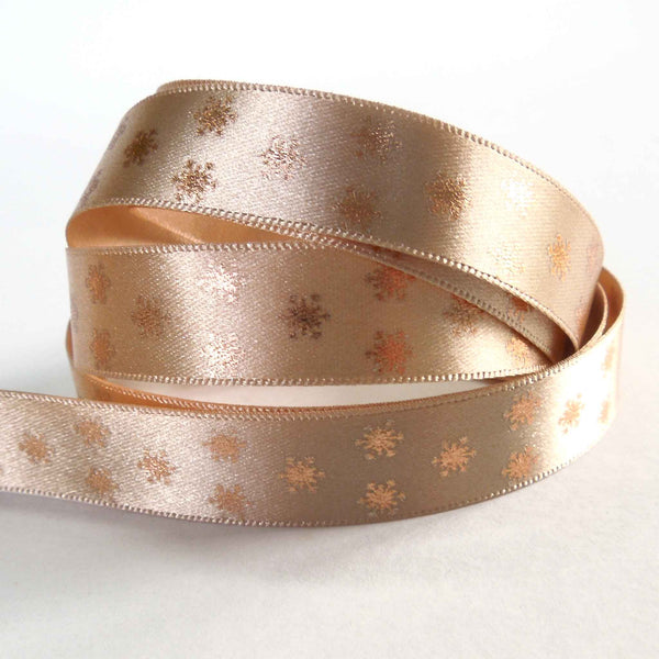 Metallic Polka Flakes Ribbon Ecru/Rose Gold Berisfords 15mm - 25mm