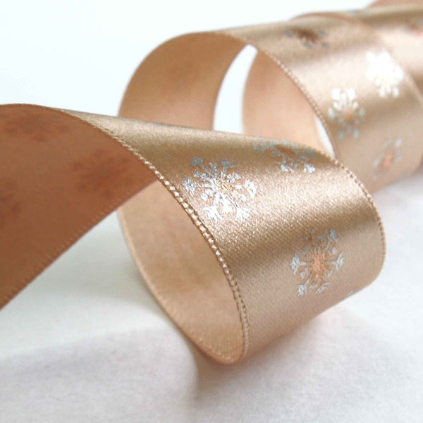 Metallic Polka Flakes Ribbon Ecru/Rose Gold Berisfords 15mm - 25mm