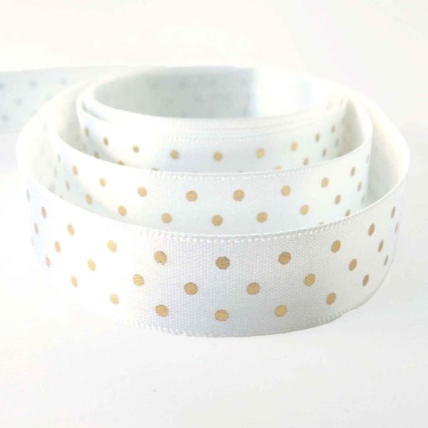 15mm Shimmer Spot Ribbon - White/Gold - Berisfords