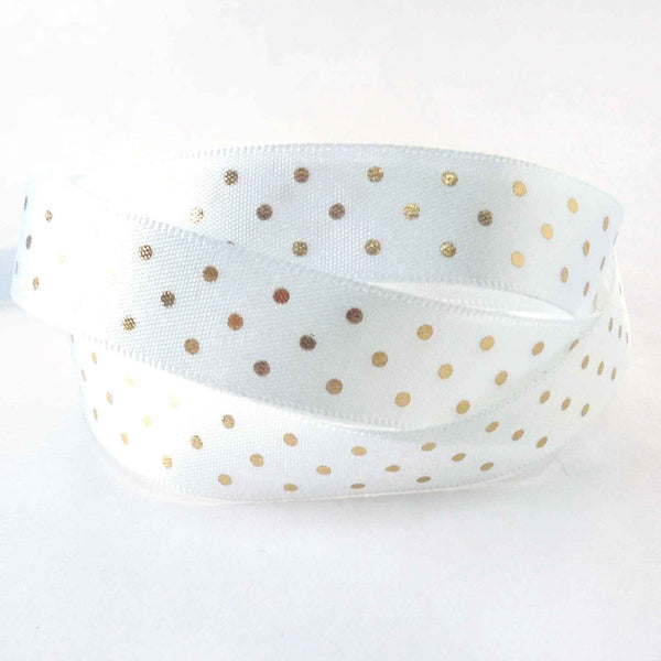 15mm Shimmer Spot Ribbon - White/Gold - Berisfords