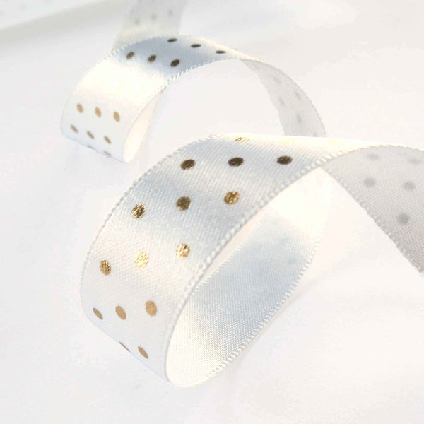 15mm Shimmer Spot Ribbon - White/Gold - Berisfords