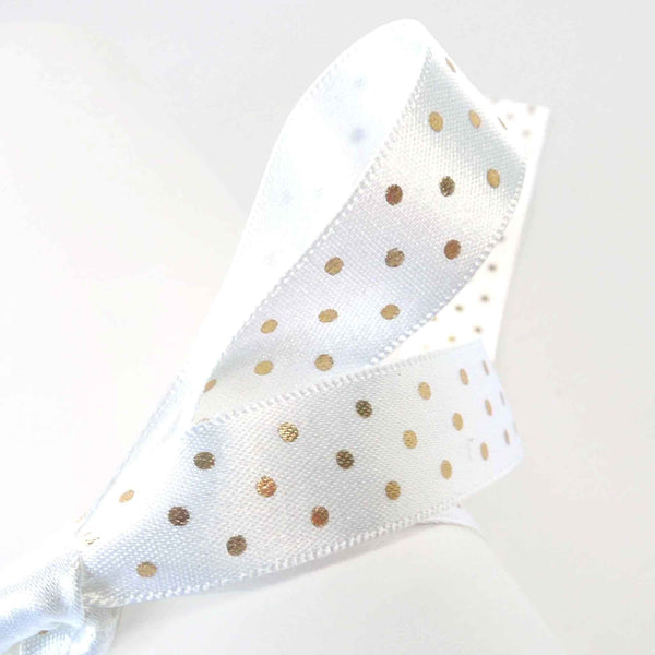 15mm Shimmer Spot Ribbon - White/Gold - Berisfords