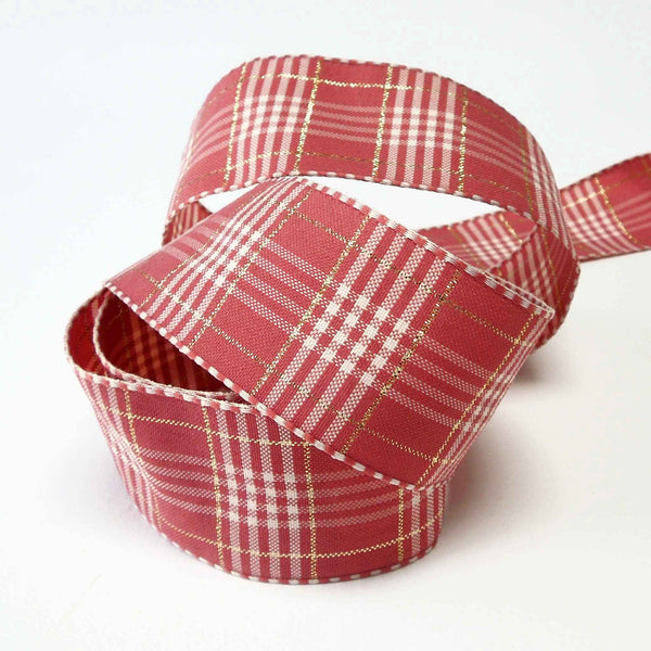 Rustic Plaid Ribbon - Dusky Pink - Berisfords - 40mm