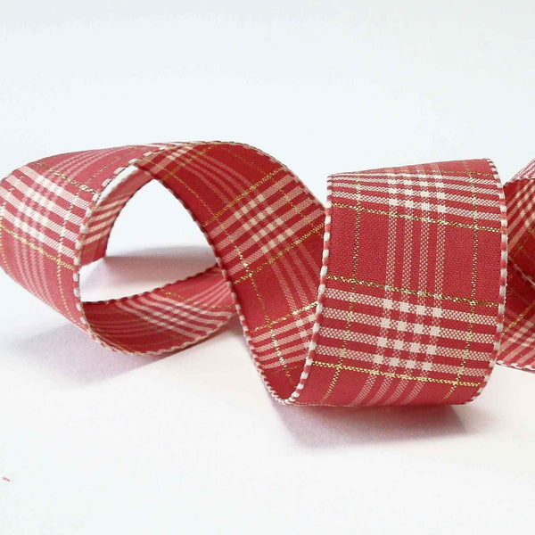 Rustic Plaid Ribbon - Dusky Pink - Berisfords - 40mm