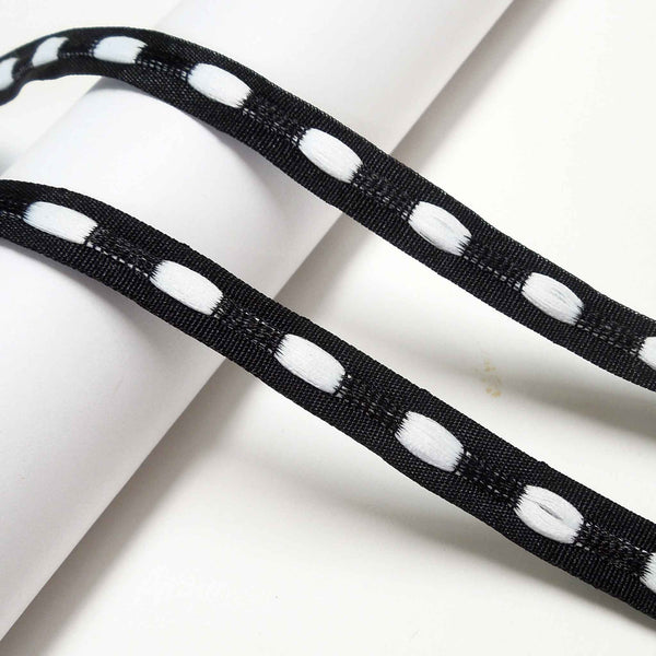 10mm Bobble Ribbon Black/White - Berisfords