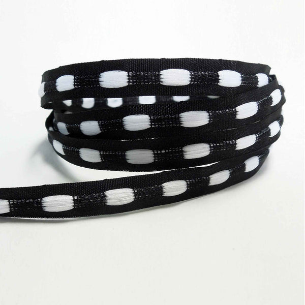 10mm Bobble Ribbon Black/White - Berisfords