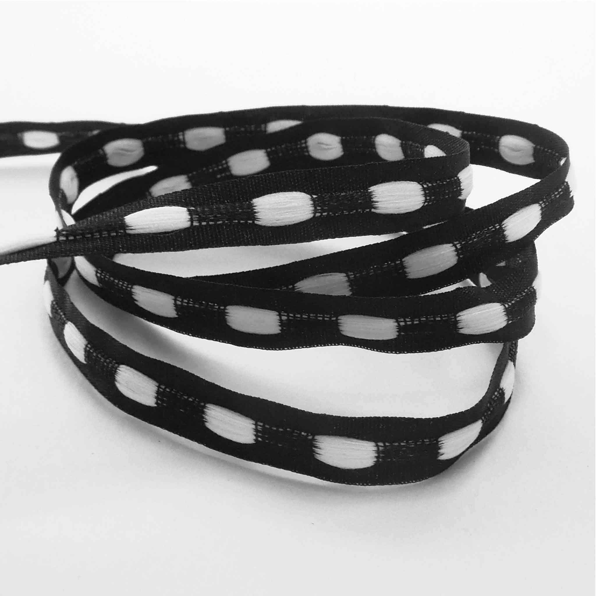 10mm Bobble Ribbon Black/White - Berisfords