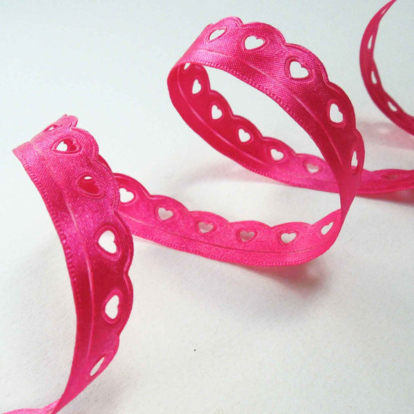 Lace Heart Cut Out Ribbon - Shocking Pink - Lilac - Berisfords - 12mm - 22mm