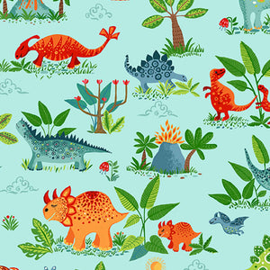 Scenic Cotton Fabric Blue Makower 2536/B - Dino Friends Collection