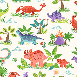 Scenic Cotton Fabric Cream Makower 2536/Q - Dino Friends Collection