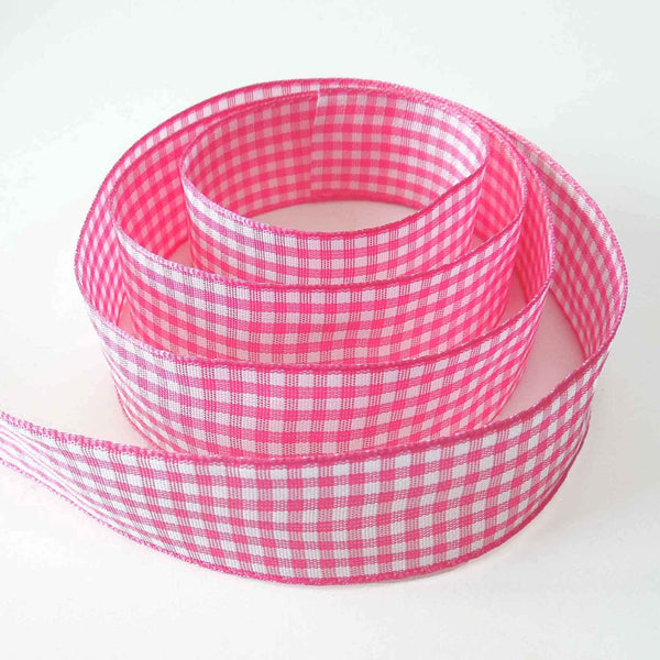 Gingham Ribbon - Shocking Pink - Berisfords - 10mm - 15mm - 25mm