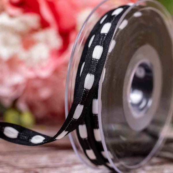 10mm Bobble Ribbon Black/White - Berisfords