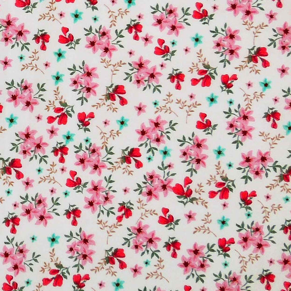 Small Flower Sprigs Cotton Poplin Fabric Coral Pink - Rose & Hubble