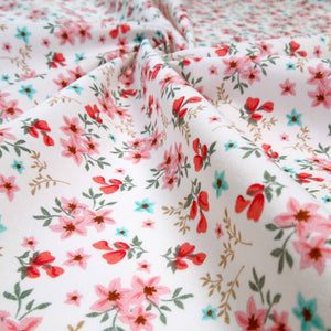 Small Flower Sprigs Cotton Poplin Fabric Coral Pink - Rose & Hubble