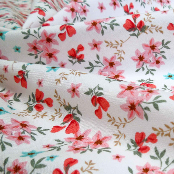 Small Flower Sprigs Cotton Poplin Fabric Coral Pink - Rose & Hubble