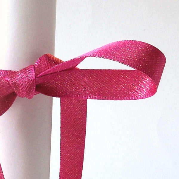 Glitter Satin Ribbon - Shocking Pink - Berisfords - 10mm - 15mm