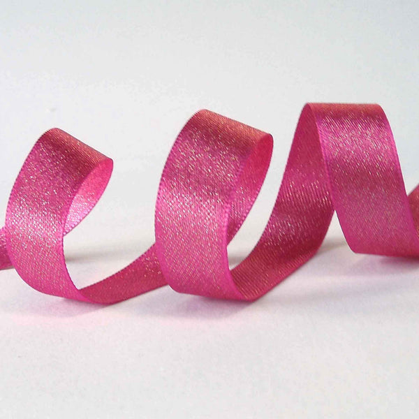 Glitter Satin Ribbon - Shocking Pink - Berisfords - 10mm - 15mm