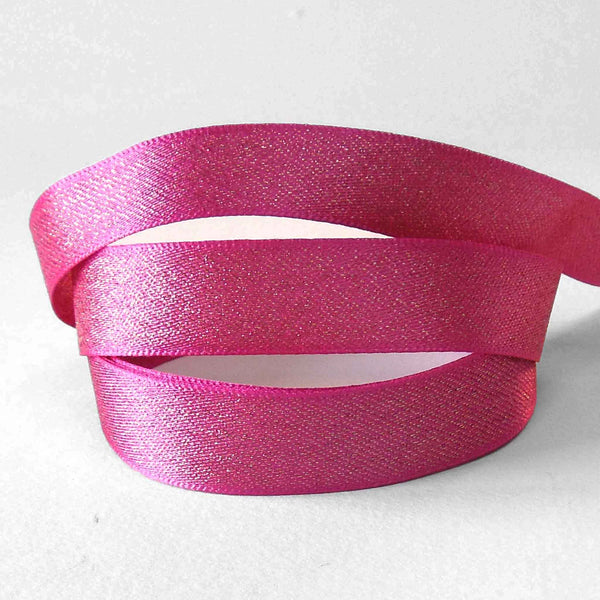 Glitter Satin Ribbon - Shocking Pink - Berisfords - 10mm - 15mm