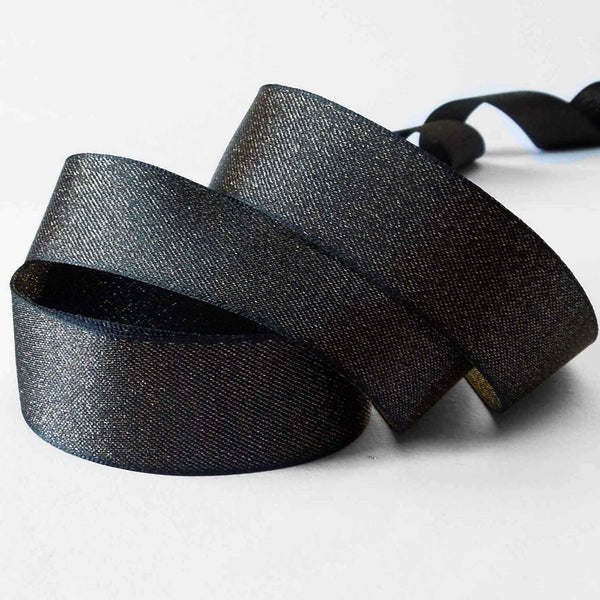 Glitter Satin Ribbon - Black - Berisfords - 10mm - 15mm - 25mm