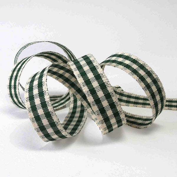 Rustic Gingham Ribbon - Green - Berisfords - 15mm