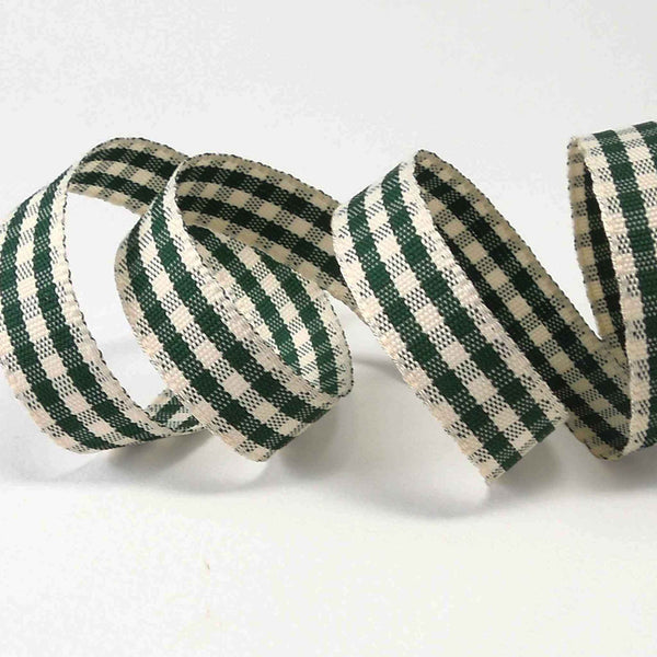 Rustic Gingham Ribbon - Green - Berisfords - 15mm