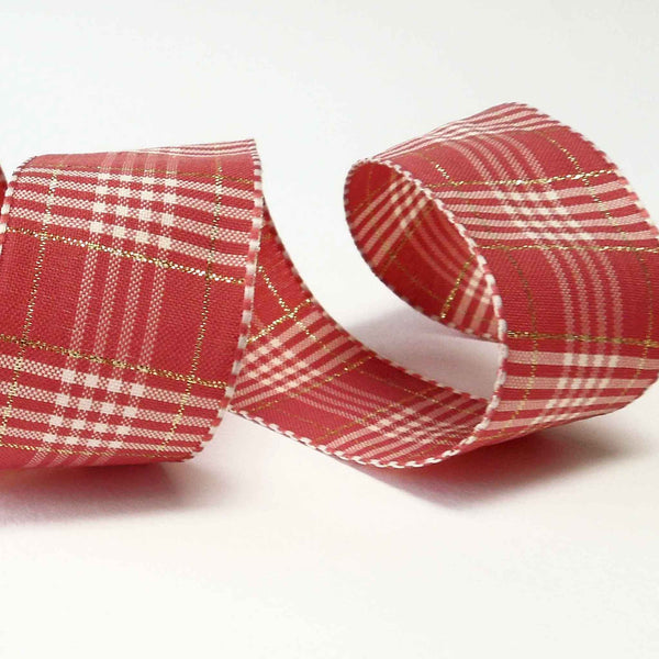 Rustic Plaid Ribbon - Dusky Pink - Berisfords - 40mm